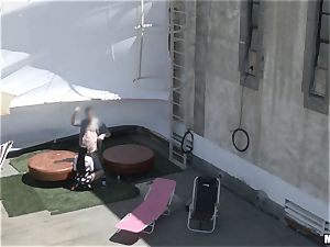 Raven Bay fucked on the roof caught by spy web cam